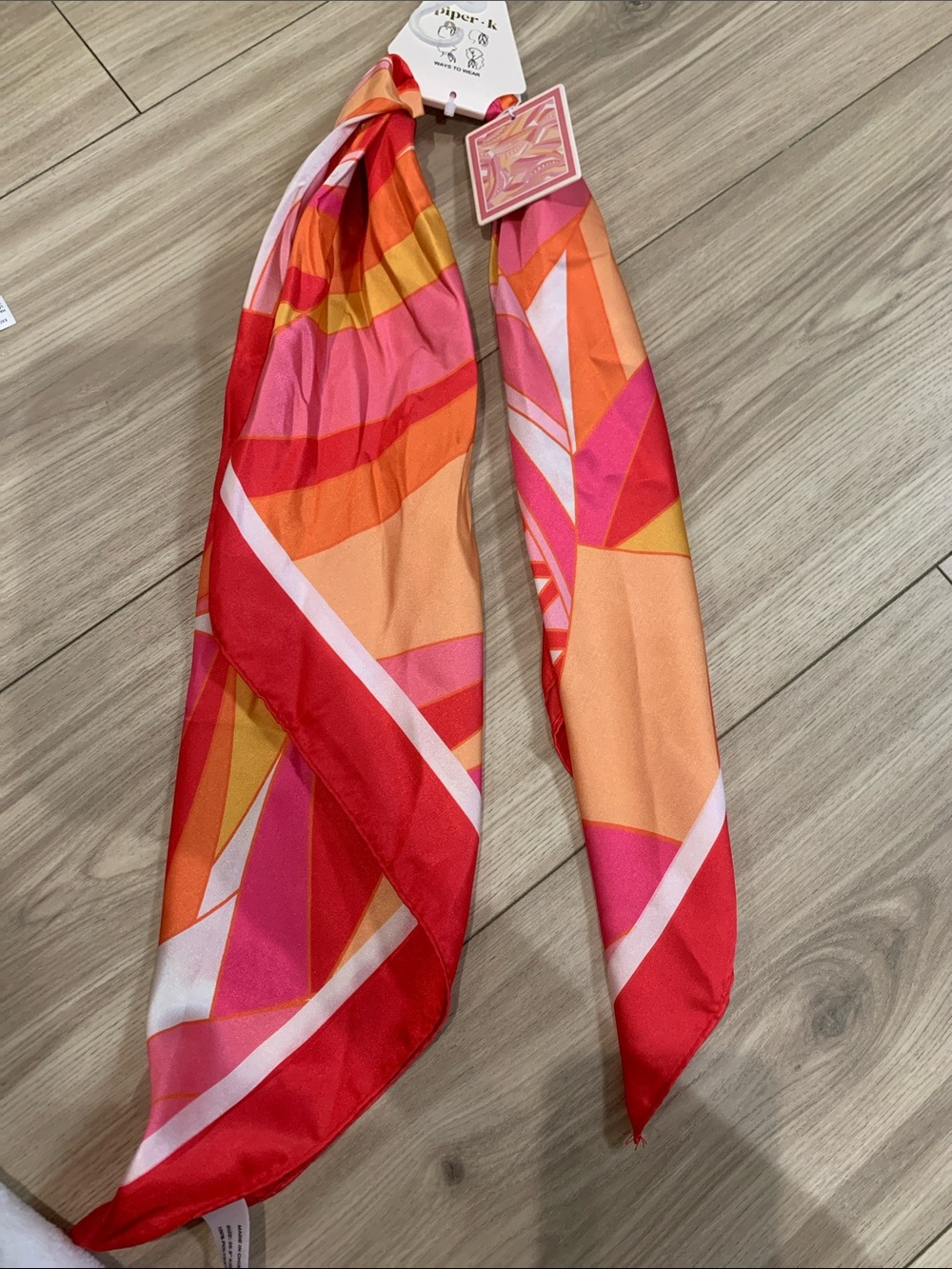 piper.k Geometric Silk Scarf in Pink, Red & Orange